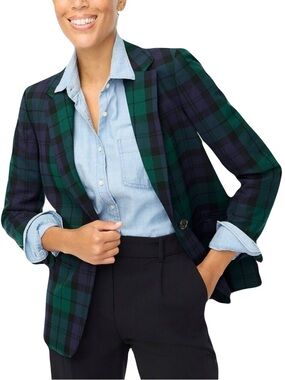 J. Crew Black Watch Plaid One-Button Blazer